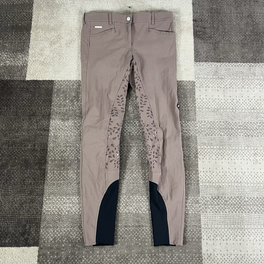 Equiline Breeches Women's‎ Size IT46 Brown Knee Grip Floral Equestrian
